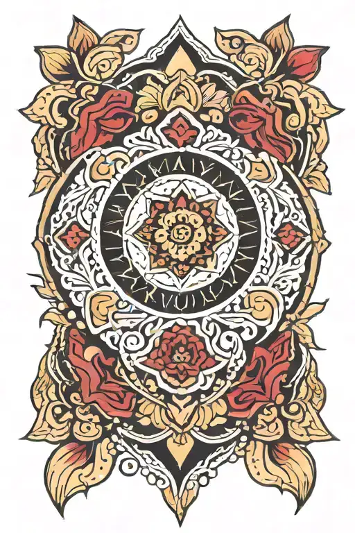 American Traditional Style Mandala With Black Red And Gold Colors