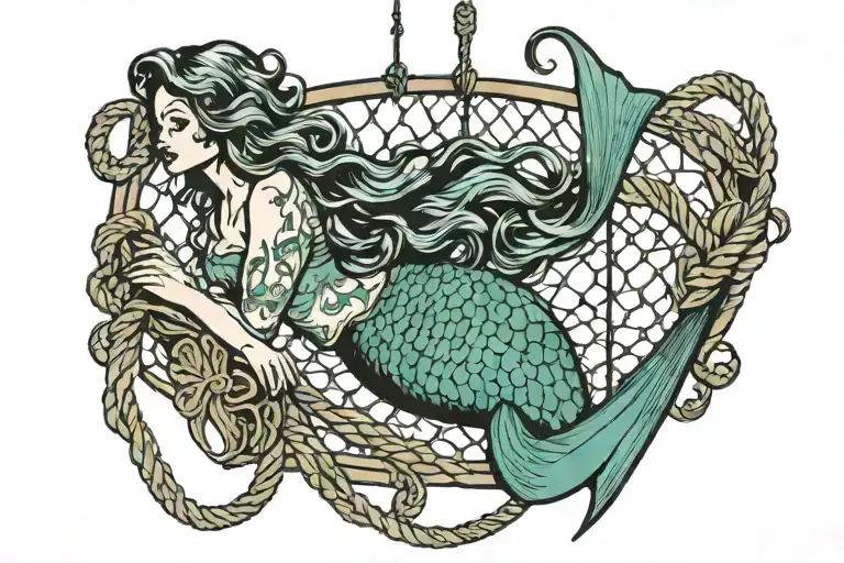 Mermaid Hanging In A Rope Net