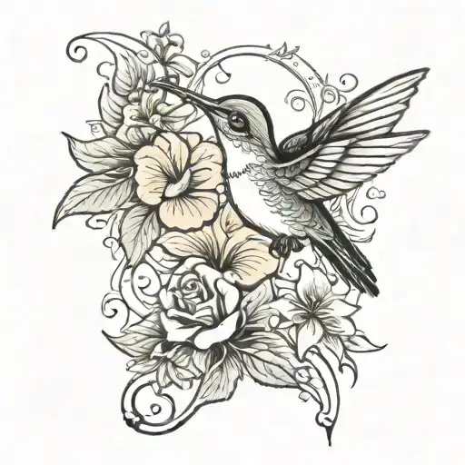 Hummingbird Accompanied By Treble Clef And Flowers