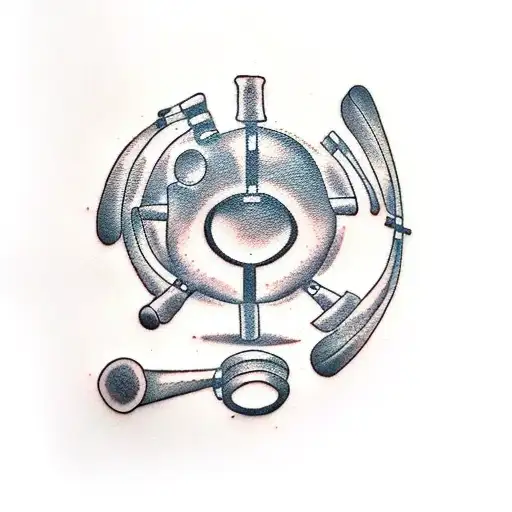 A Minimalist Tattoo Of A Drum Kit With A Music Note Incorporated Into The Design