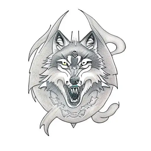 Wolf And A Dragon Separated By A Sword