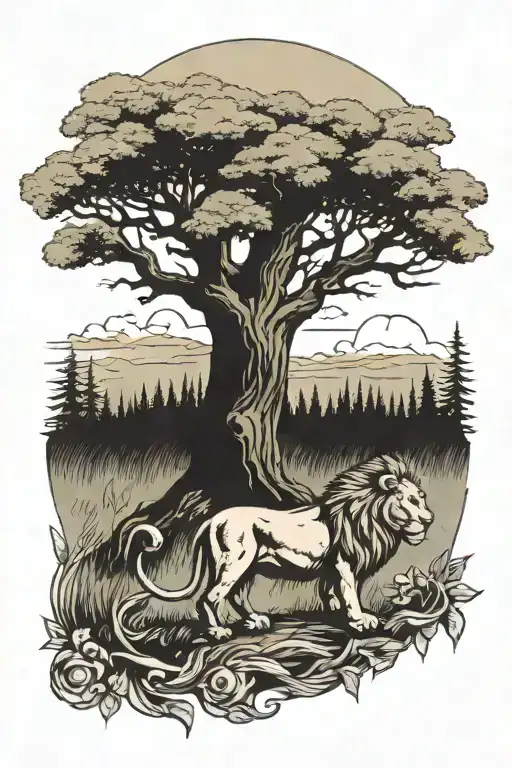 Tree And Lion Wearing