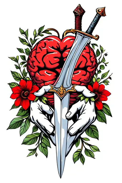 Lyrica Red Flowers And Heart And Brain Sword With Hands