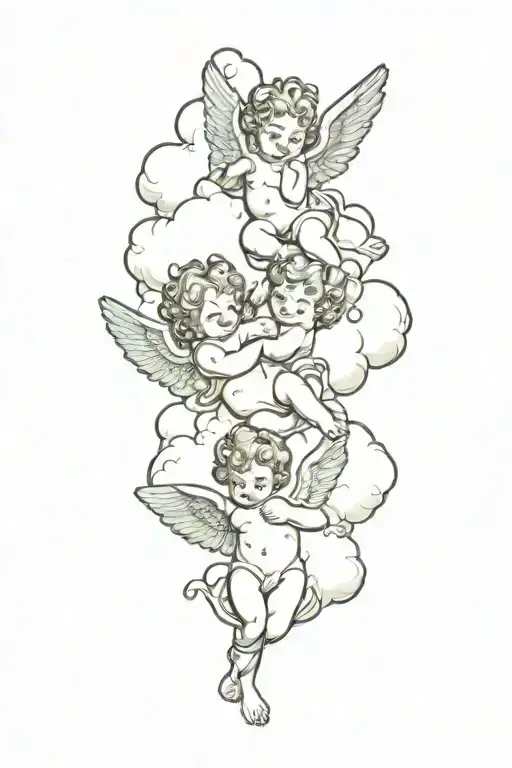 Four Cherub Playing In The Cloud Background
