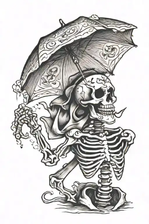 Skeleton Holding And Umbrella