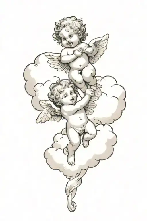 4 Cherub Playing In The Cloud Background
