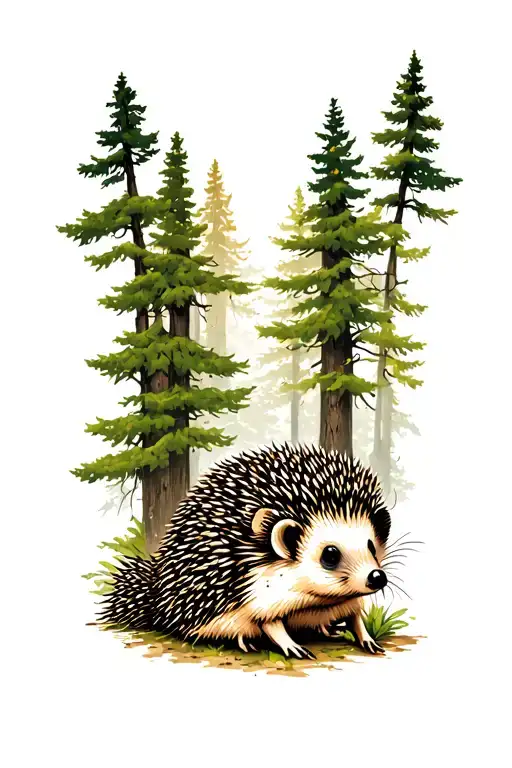 Hedgehog With Forest Scene