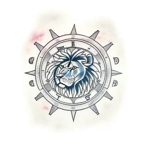 Lion With Family And Compass