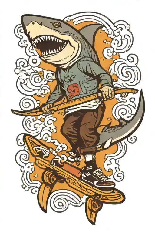Shark With Human Legs Wearing Vans Sneakers And Riding A Skateboard