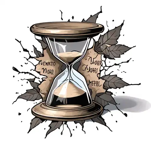 Hourglass Cracked With Words Memento Mori Written On It