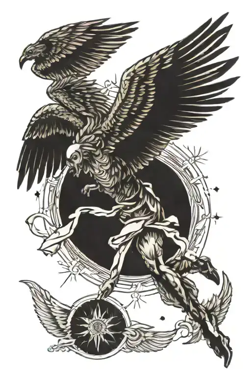 Icarus Falling From Sky Filled Geometric Pattern Resembling