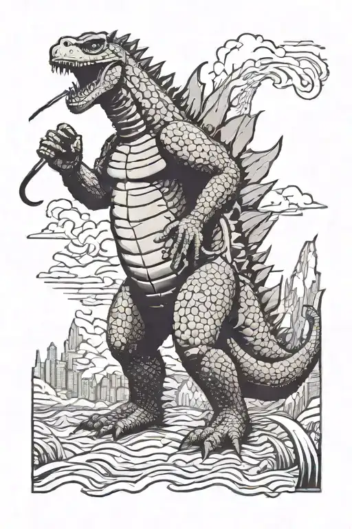 Godzilla With Blind Cane And Sunglasses Looking