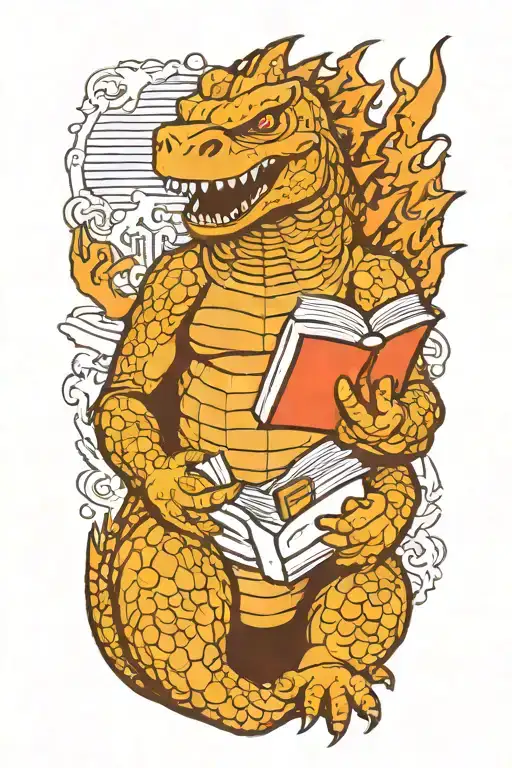 Godzilla With Spectacles Holding A Book
