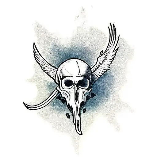 Crow Standing On A Wolf's Skull