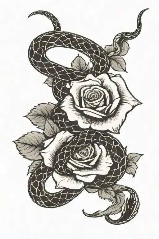 Red Snake Intertwined With Roses