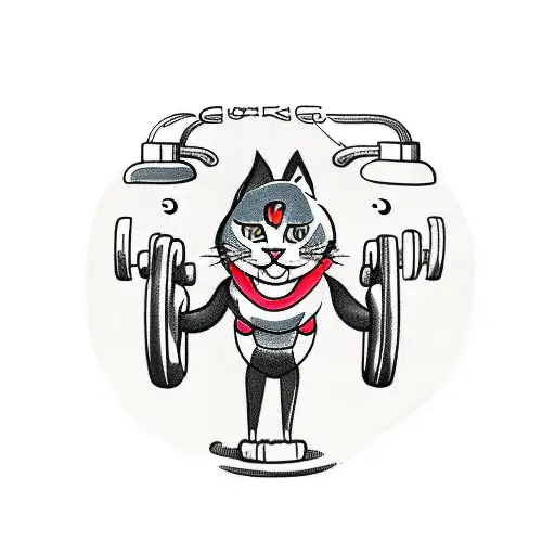 A Muscular Cat Lifting Weights With Dumbbells Shaped Like Gaming Controllers