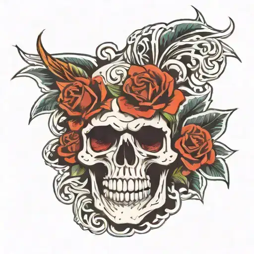 Skull With A Rose Intertwined And On Fire