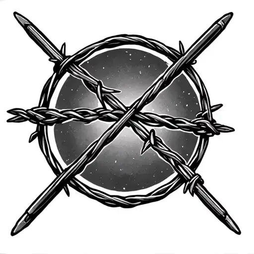 Circle Barbed Wire With 5 Barb For Knee With Railroad Spikes Black And White