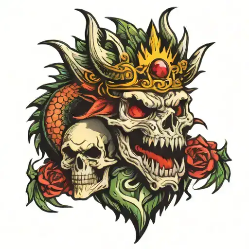 Dragon And Skull Wearing A Crown