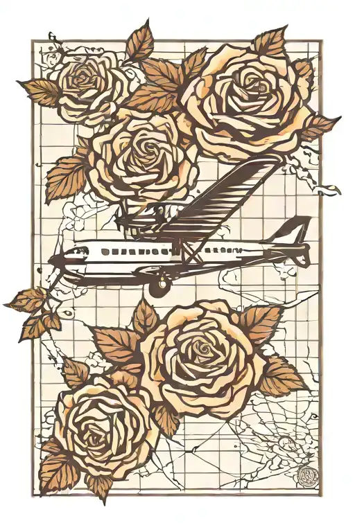 Plane Travel Map Grid Lines Roses Growing