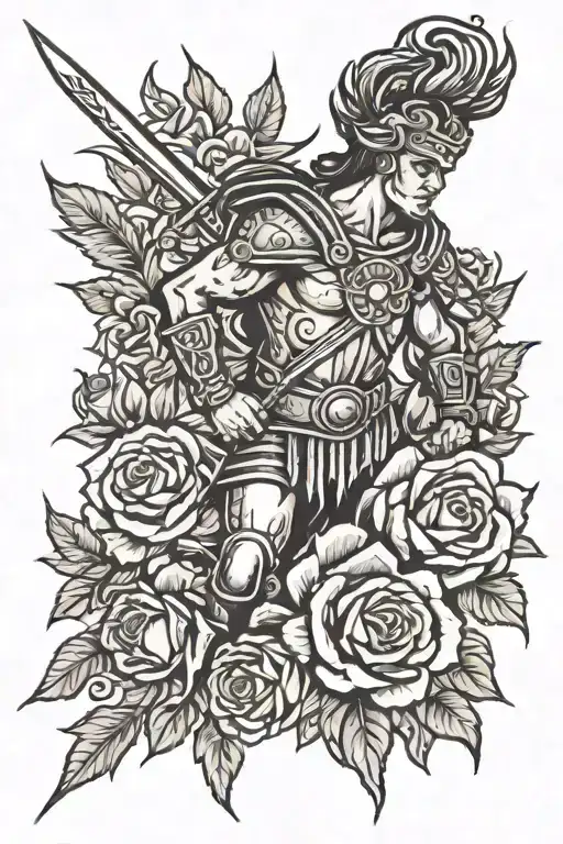 Warrior Surrounded By Flaming Roses