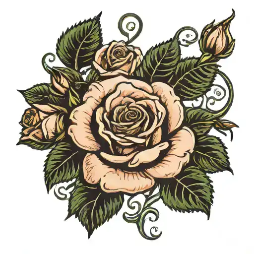 A Blooming Rose Intertwined With Vines And Leaves