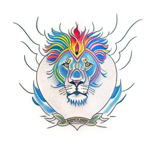 Lion Realistc Colorful Roaring With Eyes Of Fire