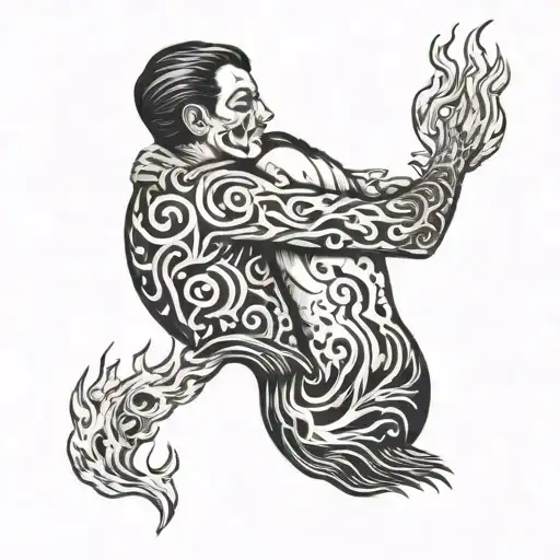 Person Made Of Fire Hugging Someone Else