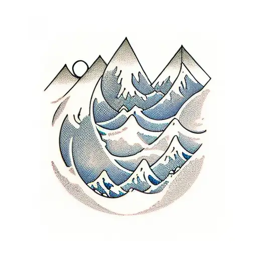 Two Waves Underneath One Is A Forest And Under The Other Are Mountains