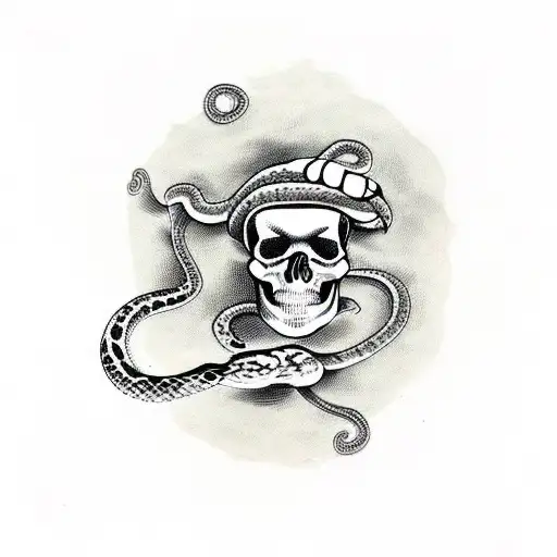 3 Skulls With A Snake Wrapped Around All 3 Of Them