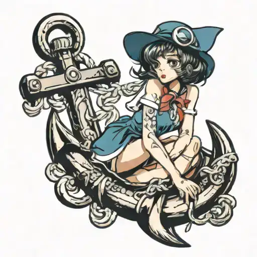Anime Girl Sitting On Anchor Intertwined