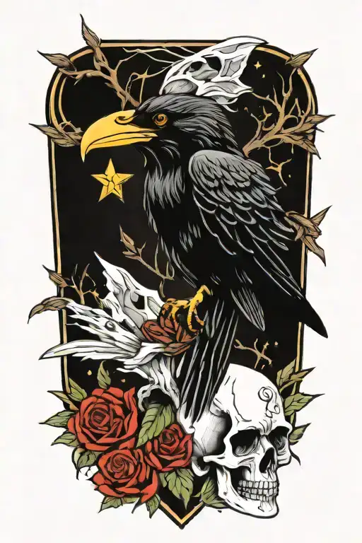 Raven And Crystals With Skull