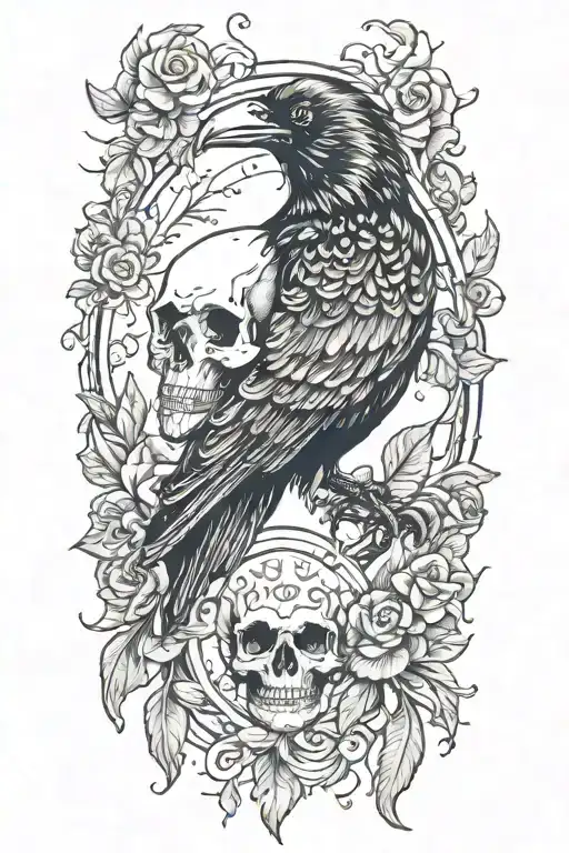 Raven And Crystals With Skull