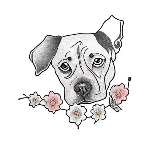 A Minimalist Tattoo Of A Dog Silhouette Formed By A Trail Of Blooming Flowers