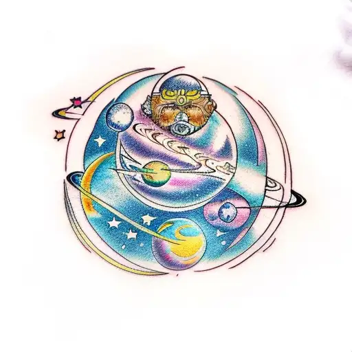 Gemini Constilation With A Moon And Stars And Planets