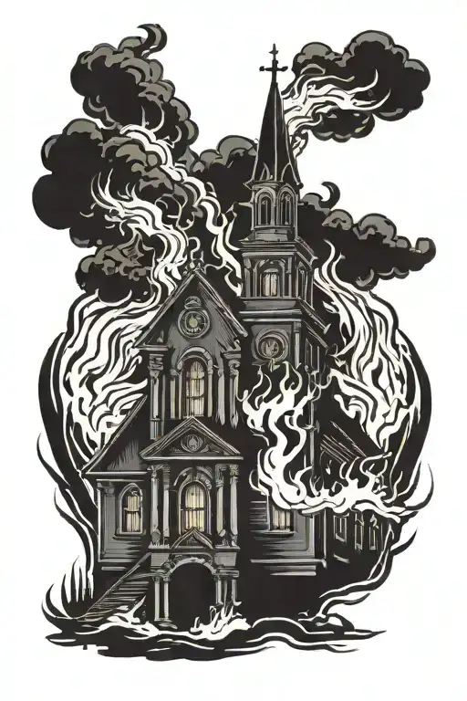 Burning Church Black And Fire