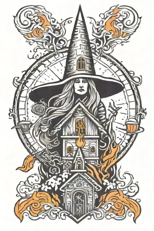 Burning Witch And Church Black And Orange Fire Norse