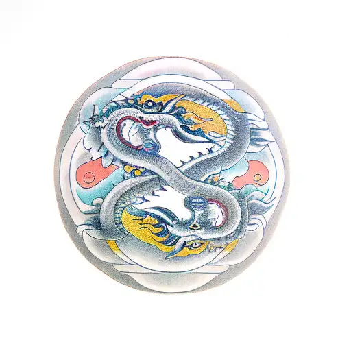 Yin Yang With Dragon And Snake
