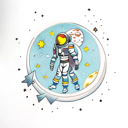 Female Astronaut With Some Planets And Stars Feminist Power