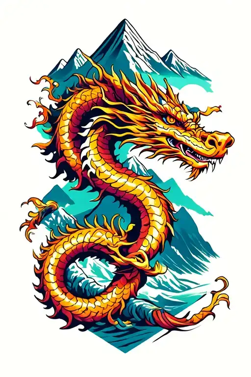 Mountain Range With Dragon Wrapped