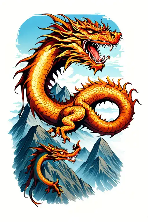 Mountains With Dragon Sleeping At Base Of Mountains