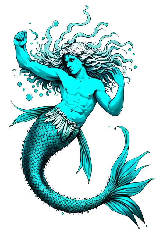 Hairy Chested Male Mermaid Swimming