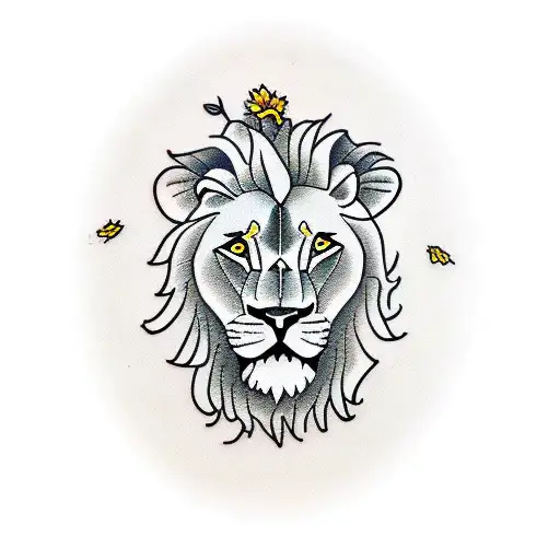 A Lion In A Field Of Daffodils