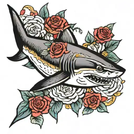 Shark With Roses And Gold