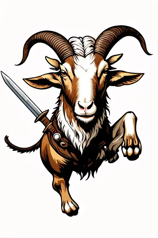 Jumping Goat Facing Right With A Sword In It's Chest
