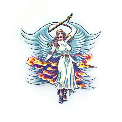 Woman Angel With The Flaming Sword