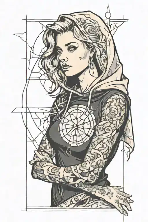 A 20 Year Old Girl In A Black Hoodie Standing In Front Of A Stained Glass Window