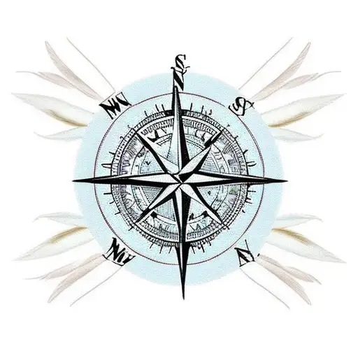 A Compass With Bird Feathers As The Needle