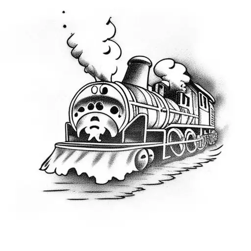 Train Engine On Fire With Skull On Front Coming Out Of Train Tunnel Towards You
