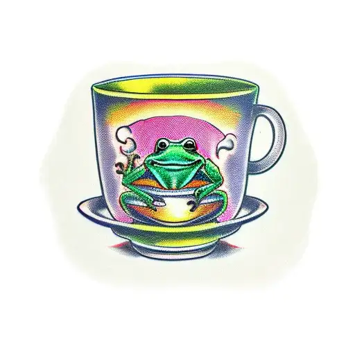 A New-school Style Coffee Cup With A Frog Popping Out Of It